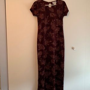 Vintage red crushed velvet floral print dress
